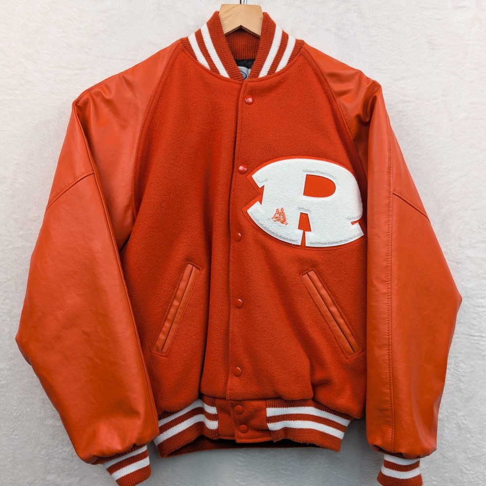 VTG Neff Jacket Men's XL Orange Varsity Letterman Chenille Patch Made in USA 90s